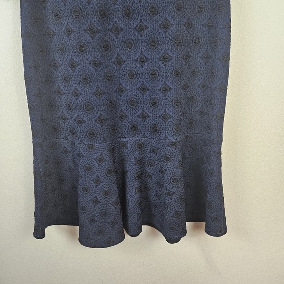 St John Jacquard Knit Black Navy Dress Half sleeve Scoop Neck Flare A Line 4 - Picture 2 of 7